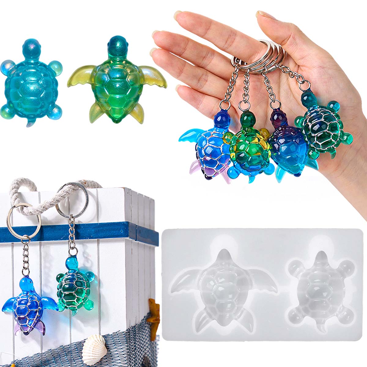 Resin Art Mould - 3D Sea Turtle Keychain Silicone Mold