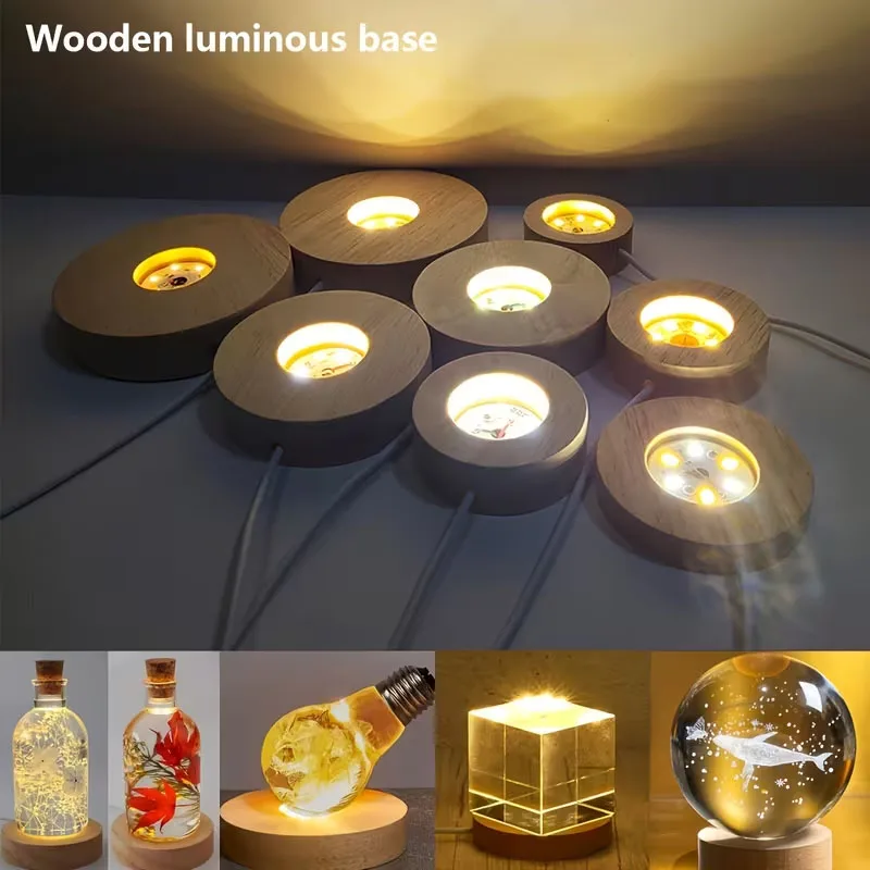 Wood Round LED Night Light Bas - Resin Art Stand 评论和价格