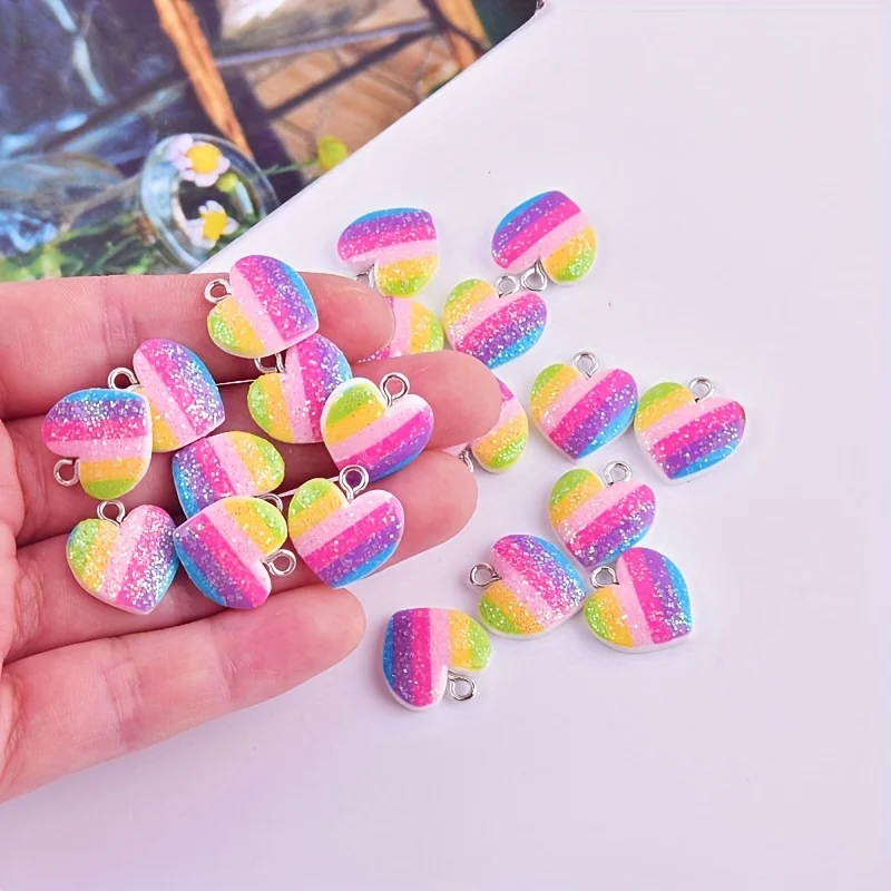 10Pcs Colorful Heart Resin Cha - Resin Art Heart 评论和价格