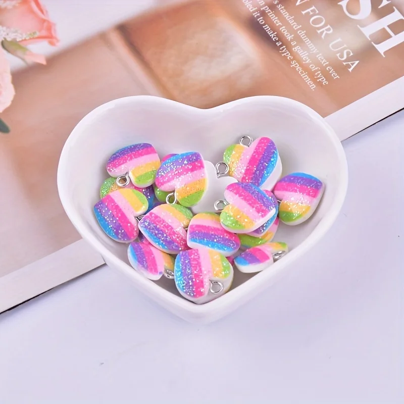 10Pcs Colorful Heart Resin Cha - Resin Art Heart 评论和价格