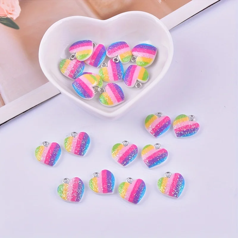 10Pcs Colorful Heart Resin Cha - Resin Art Heart 评论和价格