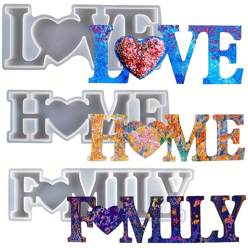 3Pcs Heart Slogan Silicone Res - Resin Art Heart 评论和价格