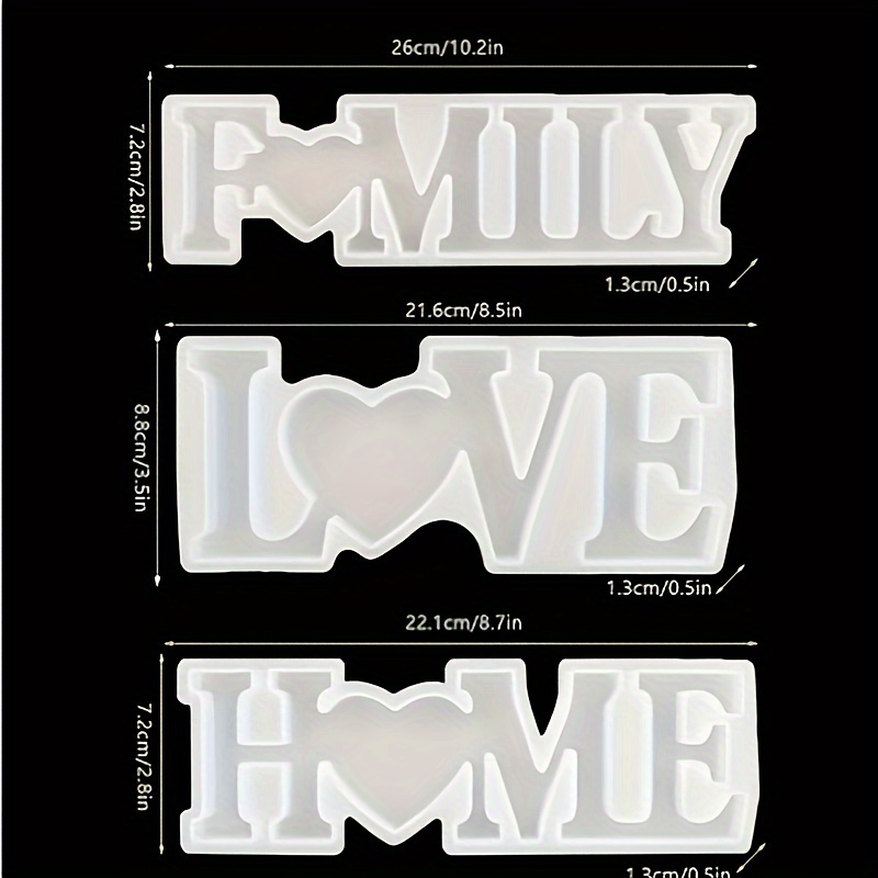 3Pcs Heart Slogan Silicone Res - Resin Art Heart 评论和价格
